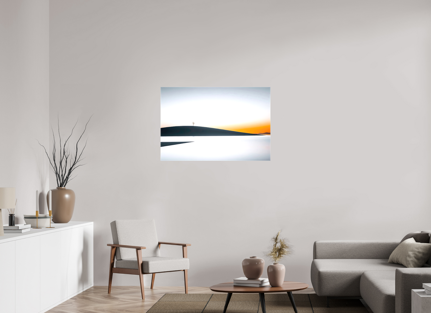 105 x 70 cm, Leinwand glänzend Einsamer Baum im Abendlicht