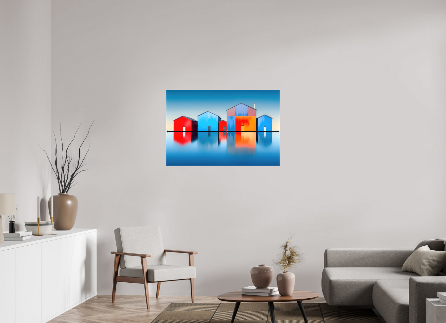 105 x 70 cm, Leinwand glänzend Farbklang am Wasser