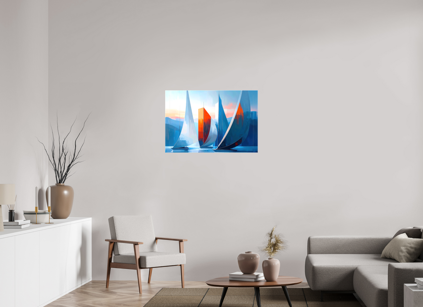 90 x 60 cm, Leinwand glänzend Segelboote abstrakt-15-32