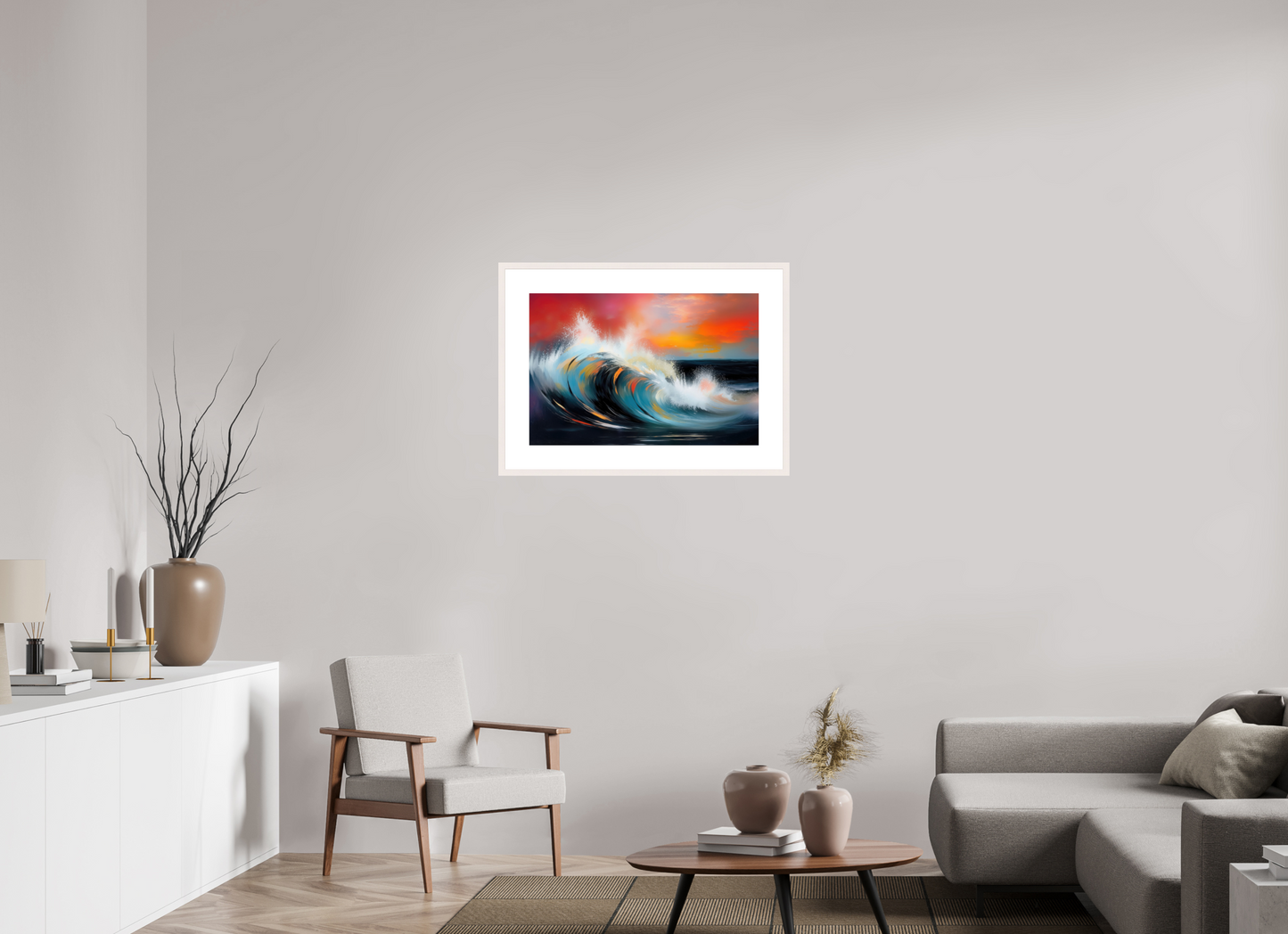 75 x 50 cm, Fine Art Print gerahmt Glühende Brandung
