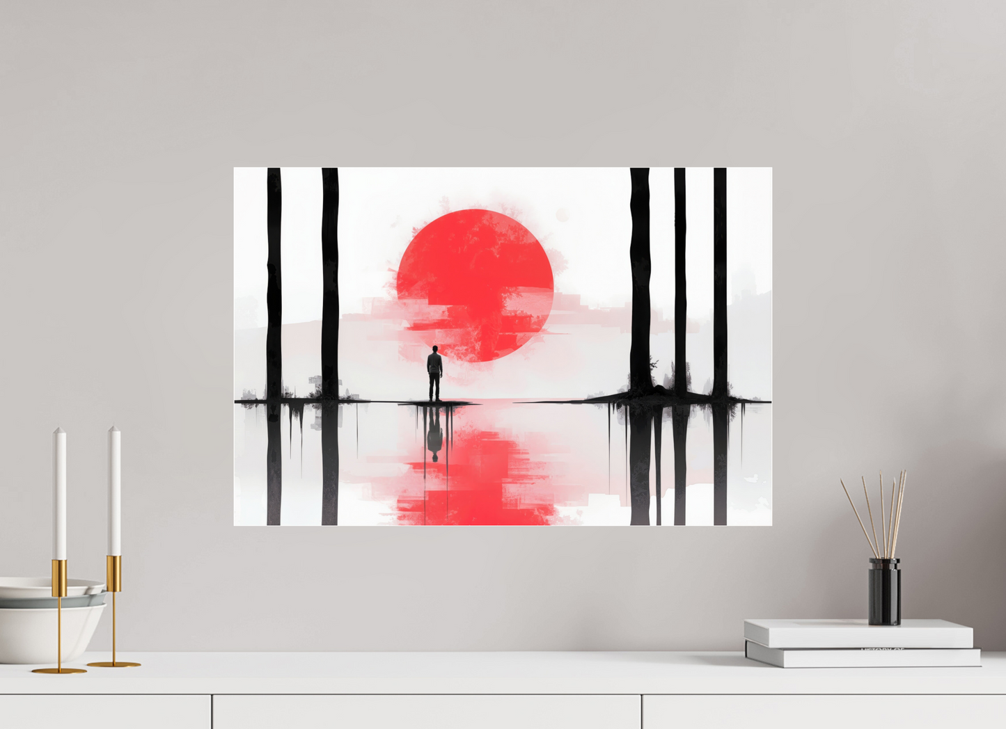 60 x 40 cm, Acrylglas glänzend standard Rote Sonne, Stille Küste