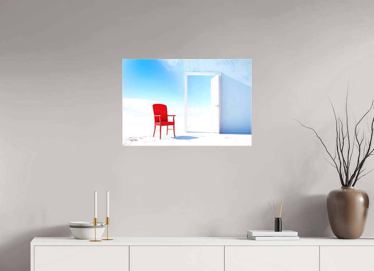 75 x 50 cm, Leinwand glänzend Blick durch die Tür surreal-02—Wandkunst, Fine Art Print, Leinwand, Acryldruck, Alu-Dibond