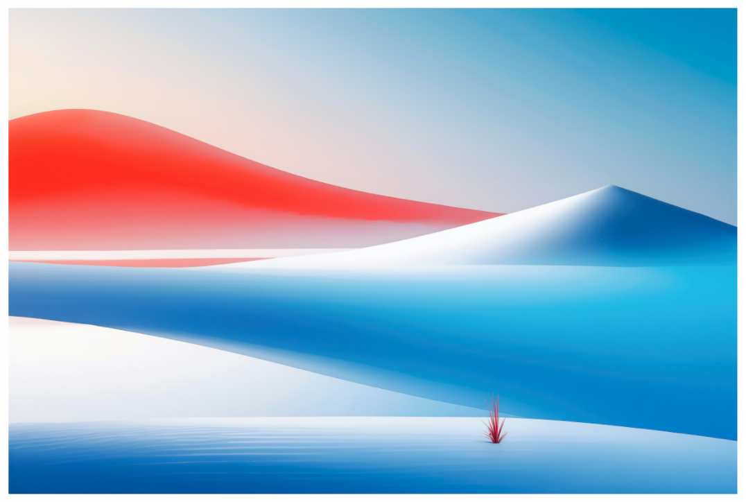 Main image Rotes Leuchten, blaue Stille—Wandkunst, Fine Art Print, Leinwand, Acryldruck, Alu-Dibond