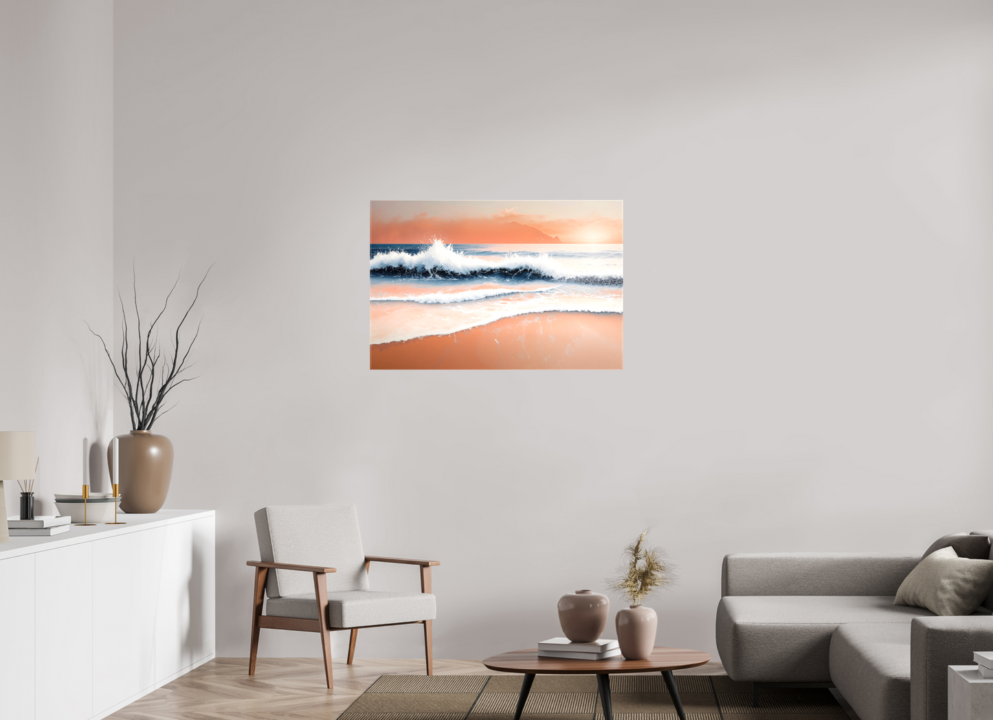 105 x 70 cm, Leinwand glänzend Brandung in Pastell