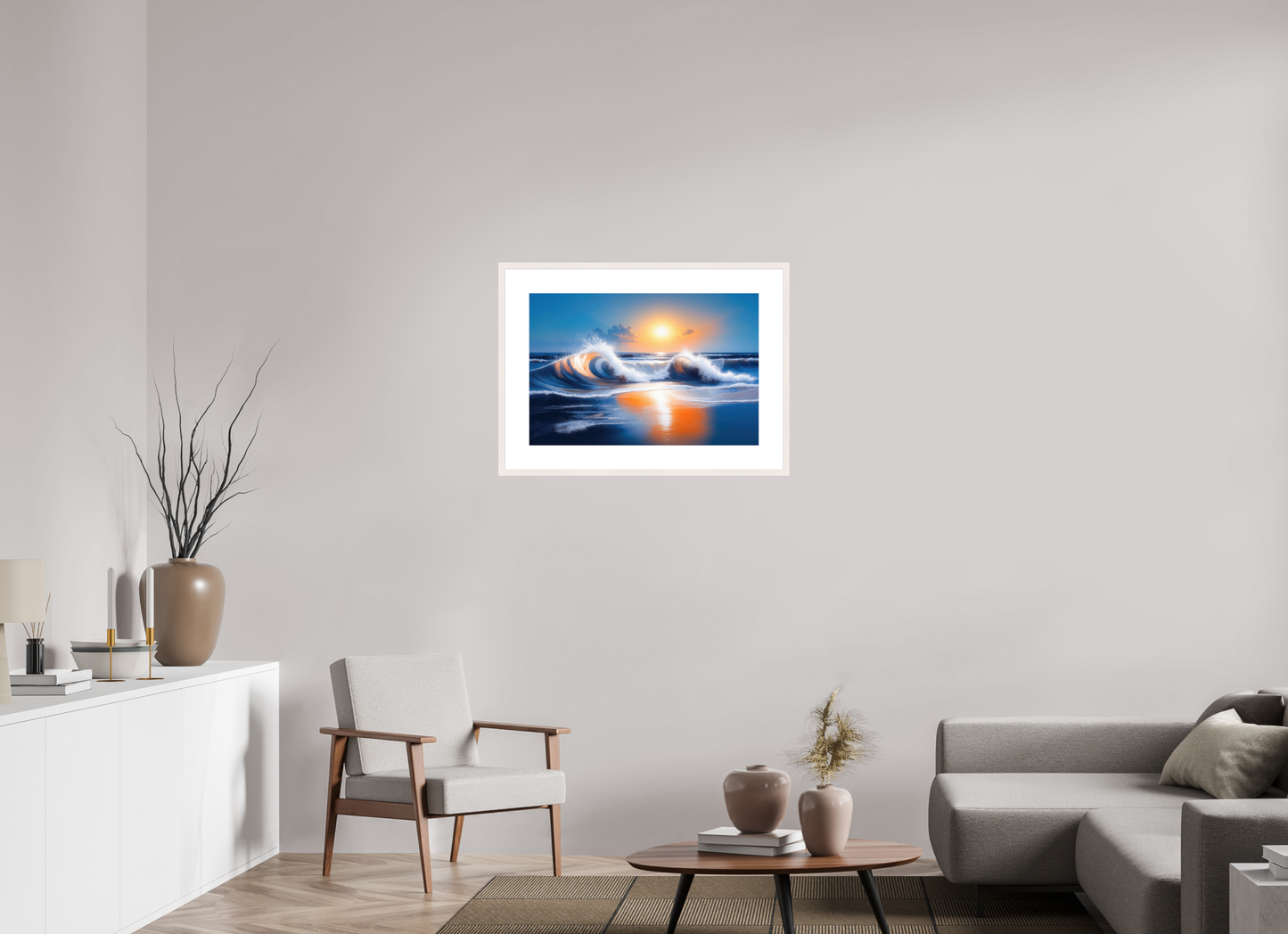 75 x 50 cm, Fine Art Print gerahmt Brandung im Licht