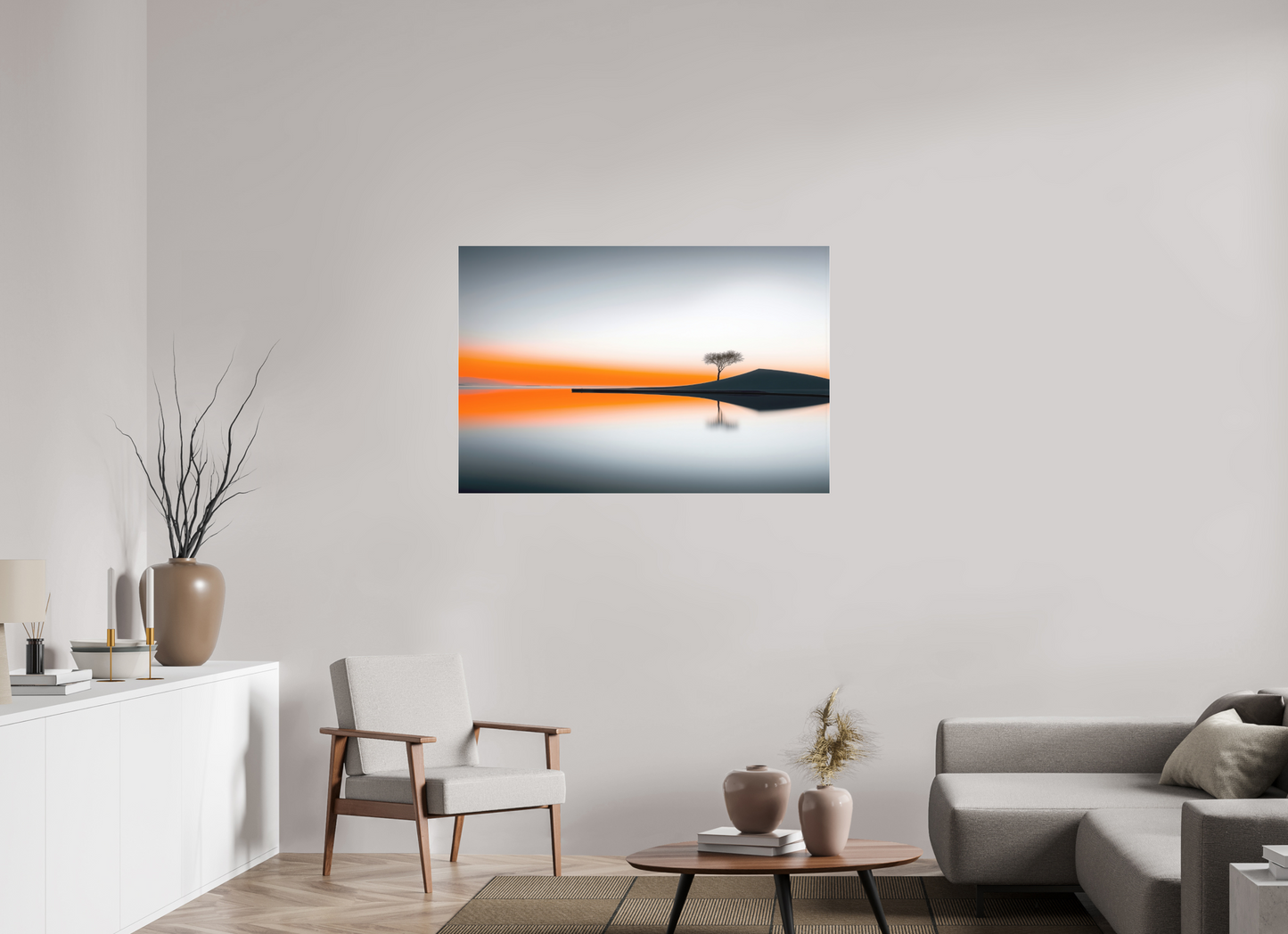 120 x 80 cm, Fine Art Pigmentdruck hinter Acrylglas Uferlinie im Morgenlicht