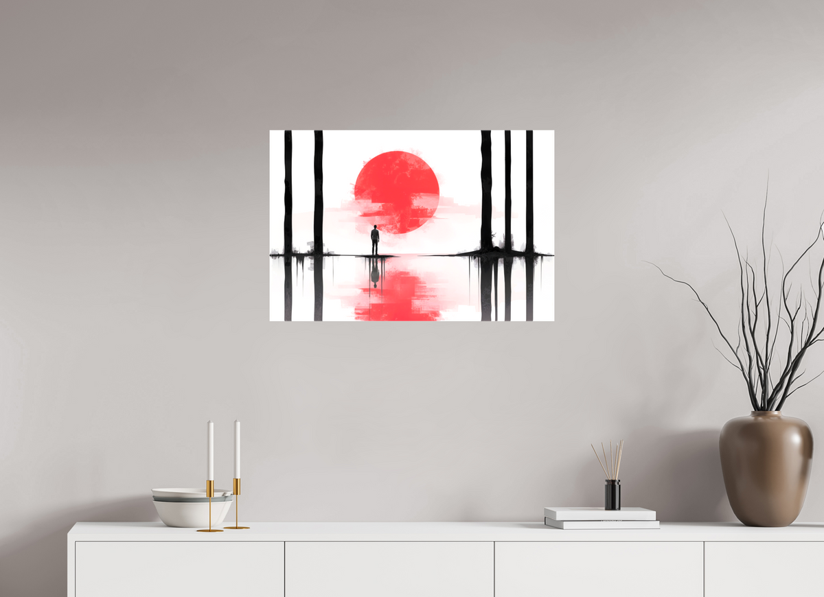 75 x 50 cm, Leinwand glänzend Rote Sonne, Stille Küste—Wandkunst, Fine Art Print, Leinwand, Acryldruck, Alu-Dibond