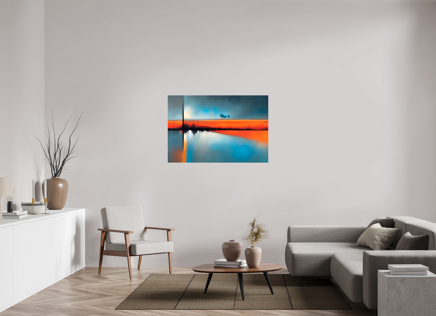 120 x 80 cm, Leinwand glänzend Blauer Halt am roten Ufer