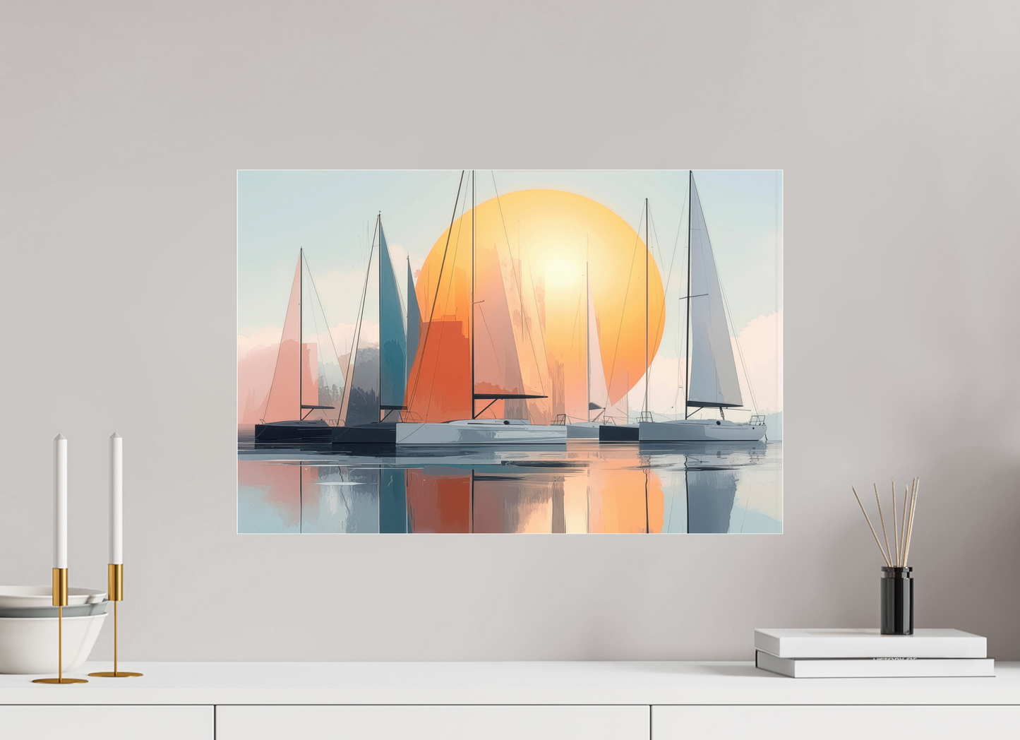 60 x 40 cm, Acrylglas glänzend standard Segelboot-Kunst - Zwischen Horizont und Geometrie-01