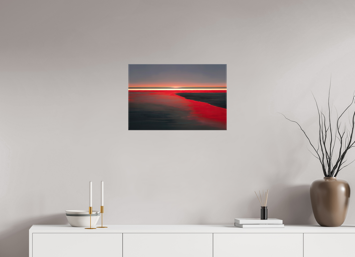 60 x 40 cm, Leinwand glänzend Roter Spiegel des Watts, Abstraktes, surreales Wandbild zeigt die Magie des Wattenmeeres