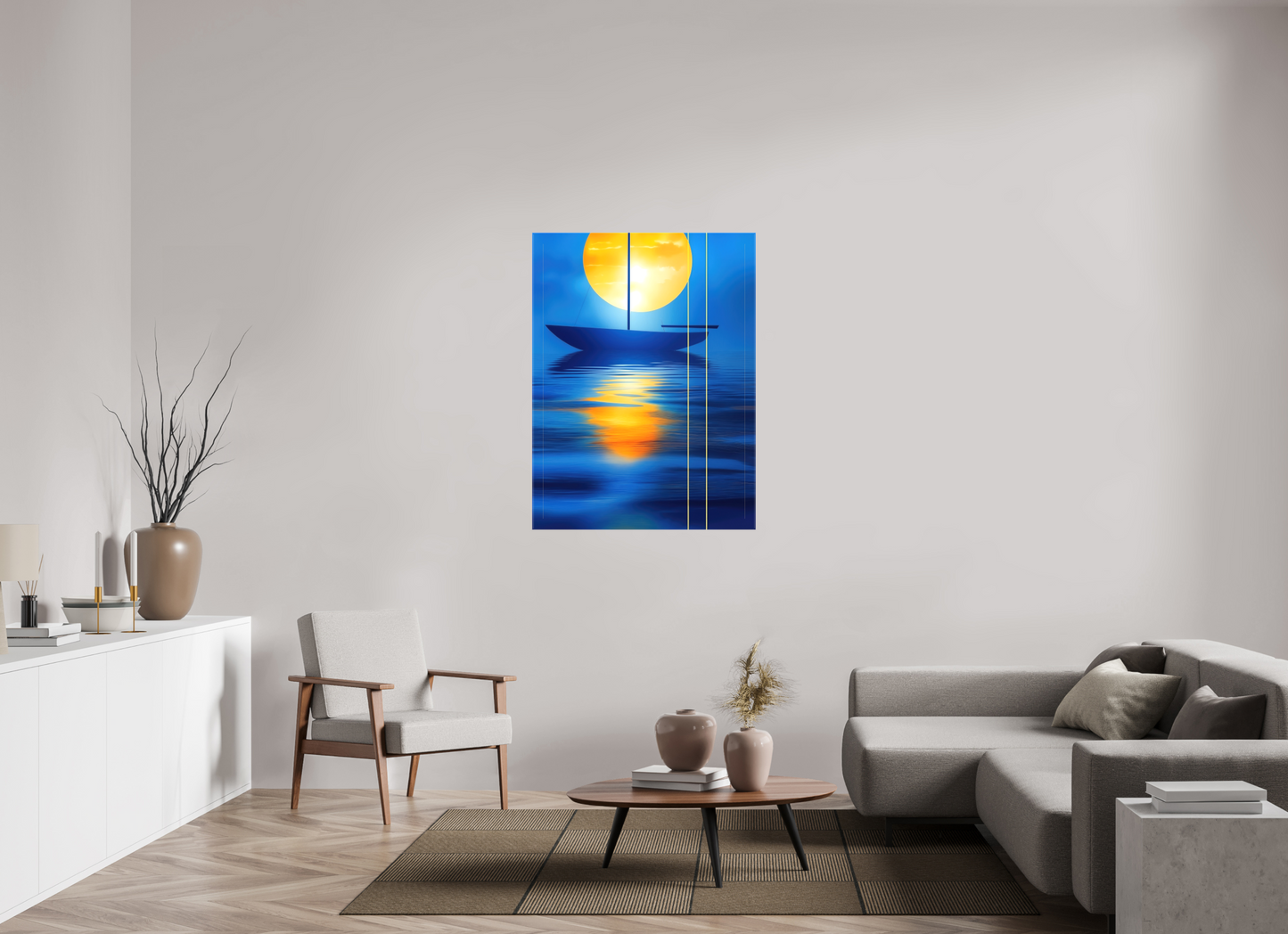 90 x 120 cm, Leinwand glänzend Segel im goldenen Kreis