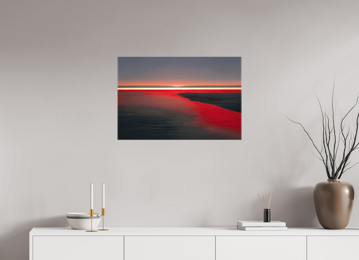 75 x 50 cm, Leinwand glänzend Roter Spiegel des Watts, Abstraktes, surreales Wandbild zeigt die Magie des Wattenmeeres
