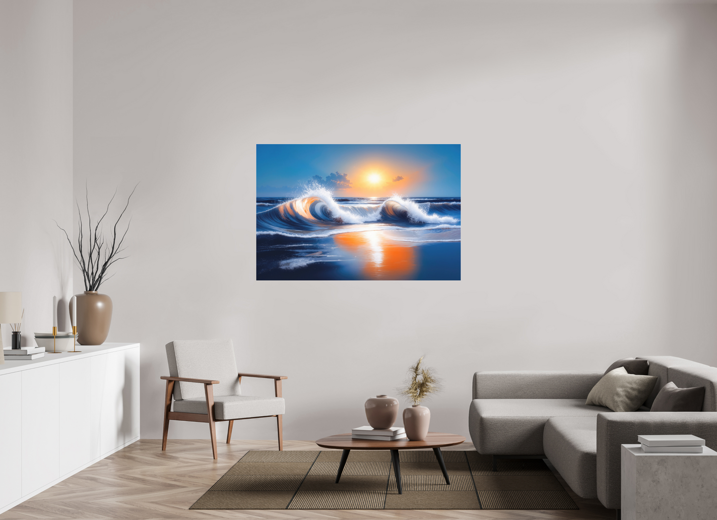 150 x 100 cm, Fine Art Pigmentdruck hinter Acrylglas Brandung im Licht