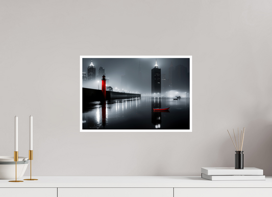 45 x 30 cm, Fine Art Print Hahnemühle Baryta Hafenstadt bei Nacht -noir city- 01—Wandkunst, Fine Art Print, Leinwand, Acryldruck, Alu-Dibond
