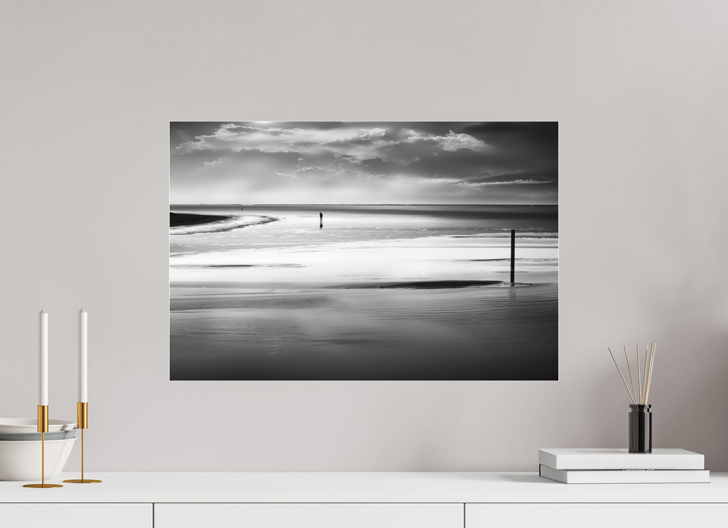 60 x 40 cm, Fine Art Pigmentdruck hinter Acrylglas Mann im Wattenmeer-01