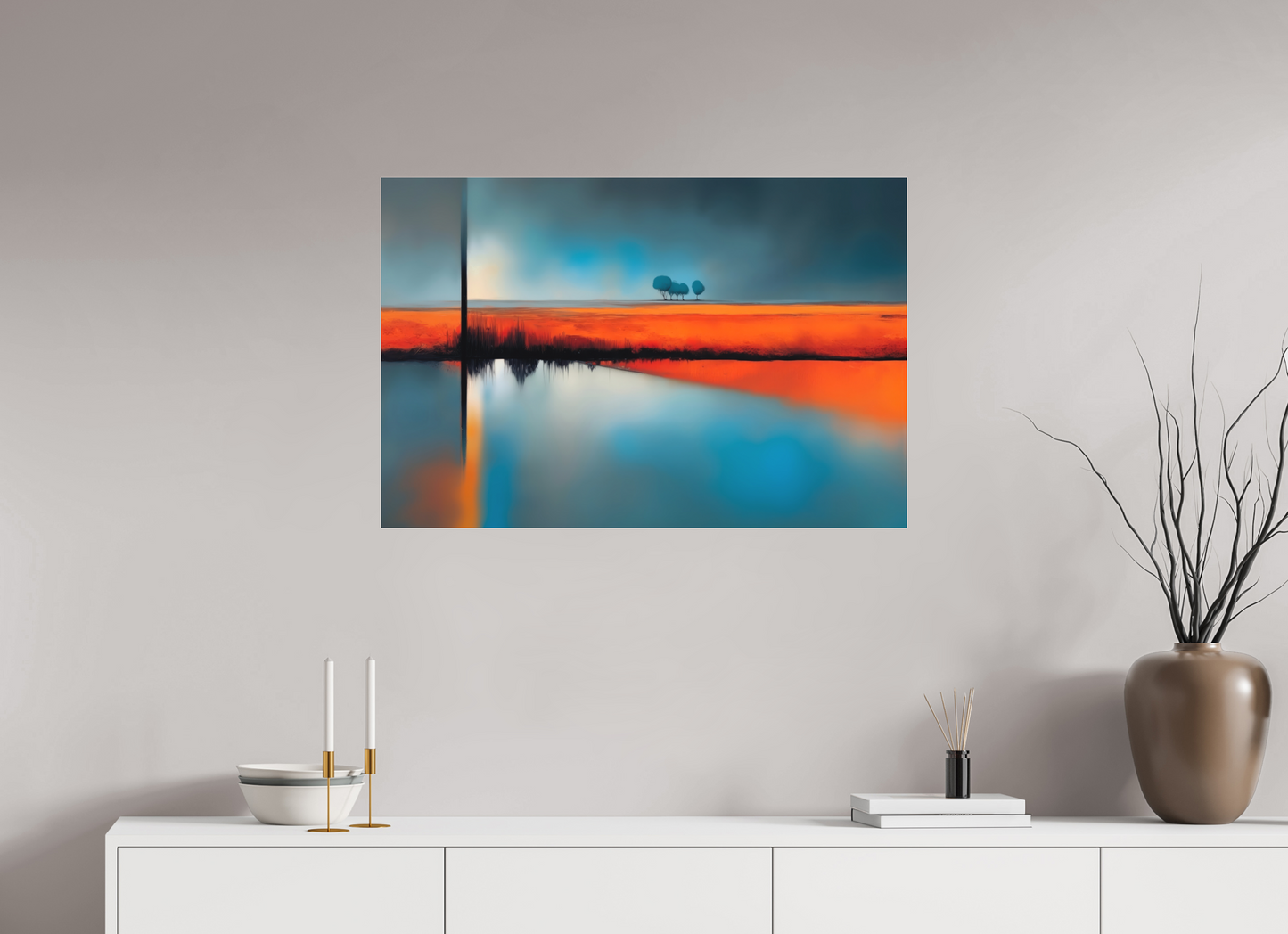 90 x 60 cm, Fine Art Pigmentdruck hinter Acrylglas Blauer Halt am roten Ufer