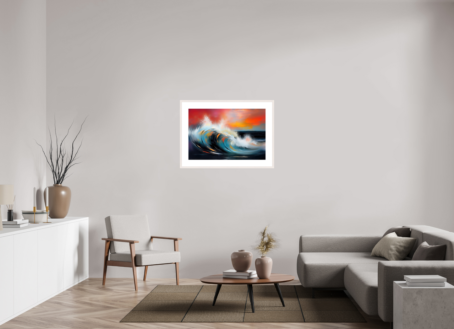 90 x 60 cm, Fine Art Print gerahmt Glühende Brandung