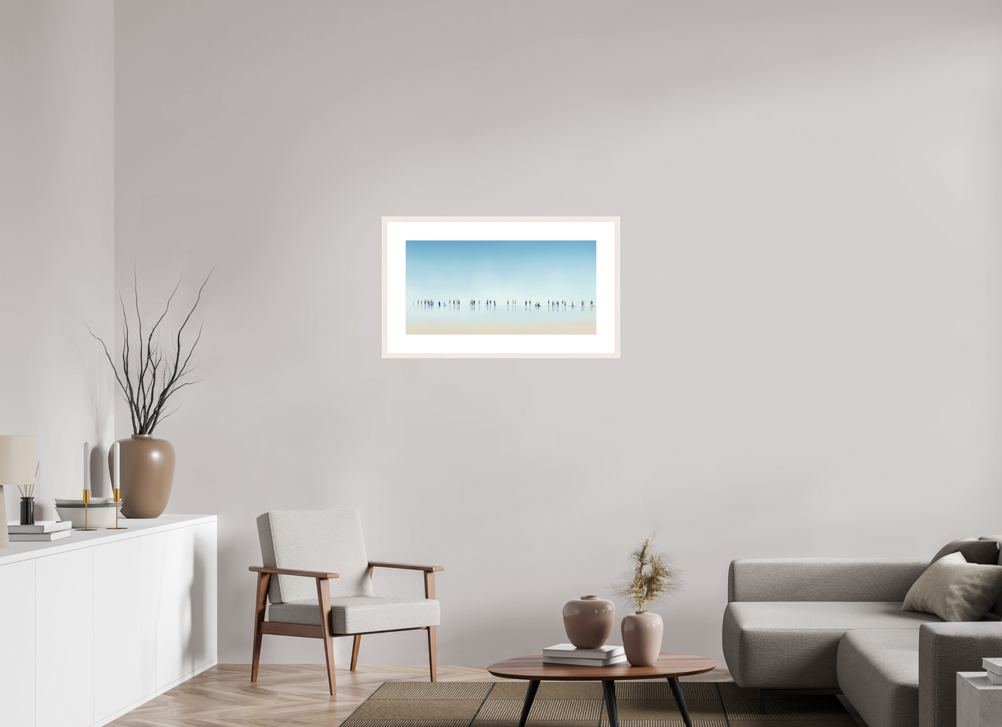 80 x 40 cm, Fine Art Print gerahmt Menschen am Strand-01-21