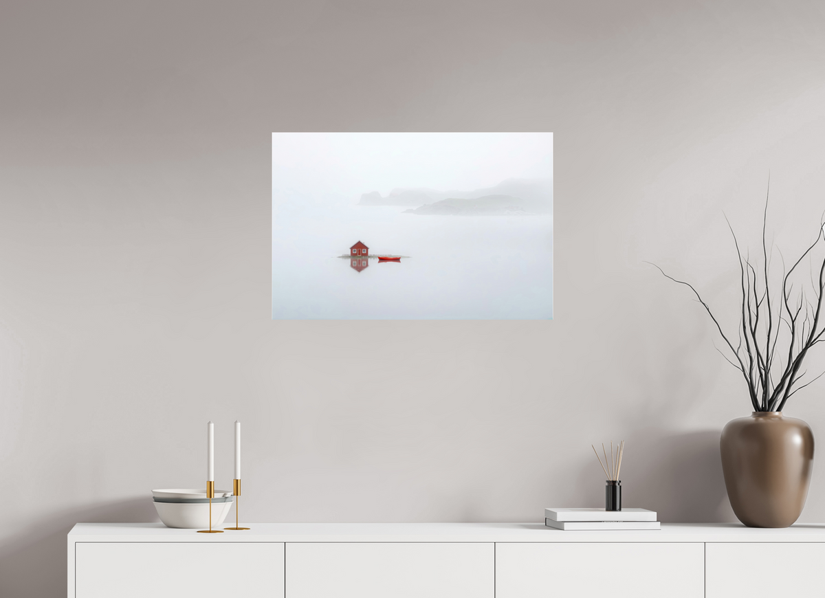 75 x 50 cm, Acrylglas glänzend standard Im Küstennebel ein Zuhause--Wandkunst, Fine Art Print, Leinwand, Acryldruck, Alu-Dibond