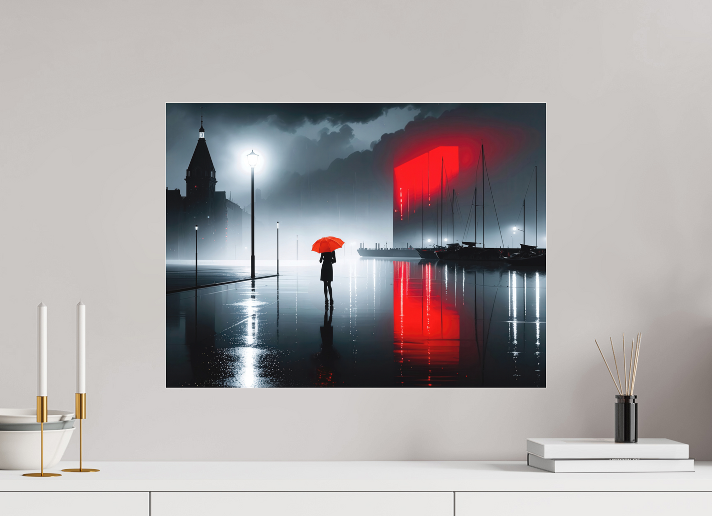 60 x 45 cm, Fine Art Pigmentdruck hinter Acrylglas Frau am Seglerhafen bei Nacht-01