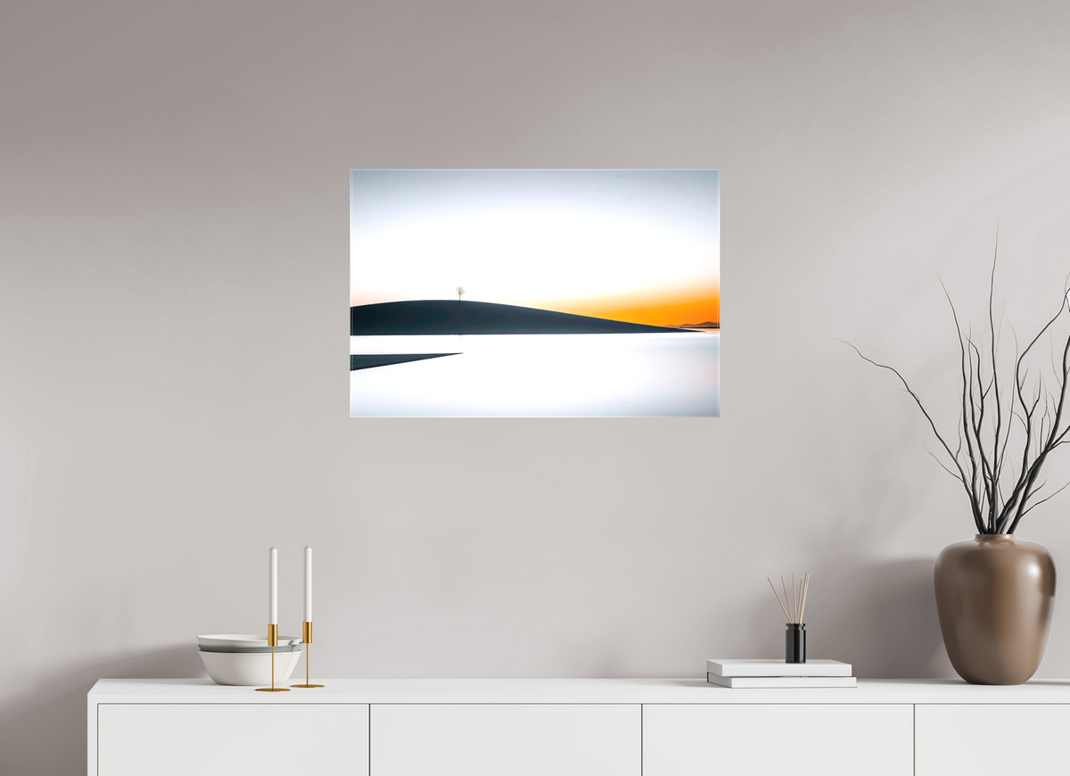 75 x 50 cm, Leinwand glänzend Einsamer Baum im Abendlicht—Wandkunst, Fine Art Print, Leinwand, Acryldruck, Alu-Dibond
