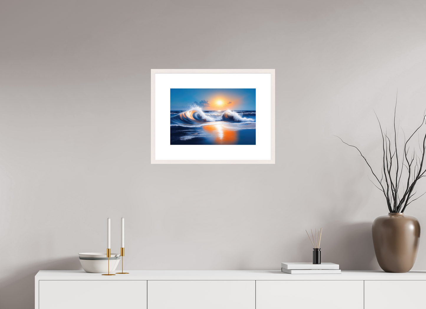 45 x 30 cm, Fine Art Print gerahmt Brandung im Licht