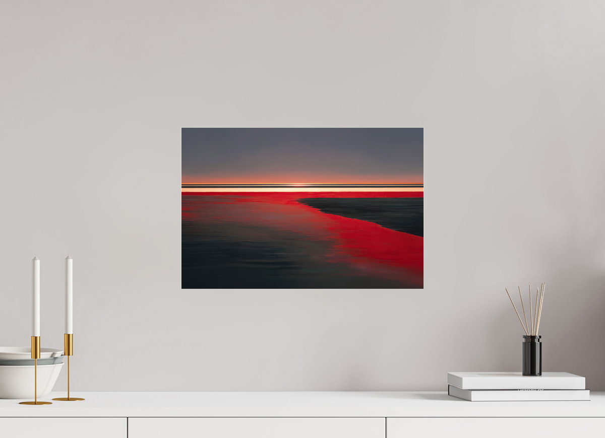 45 x 30 cm, Acrylglas glänzend standard Roter Spiegel des Watts, Abstraktes, surreales Wandbild zeigt die Magie des Wattenmeeres