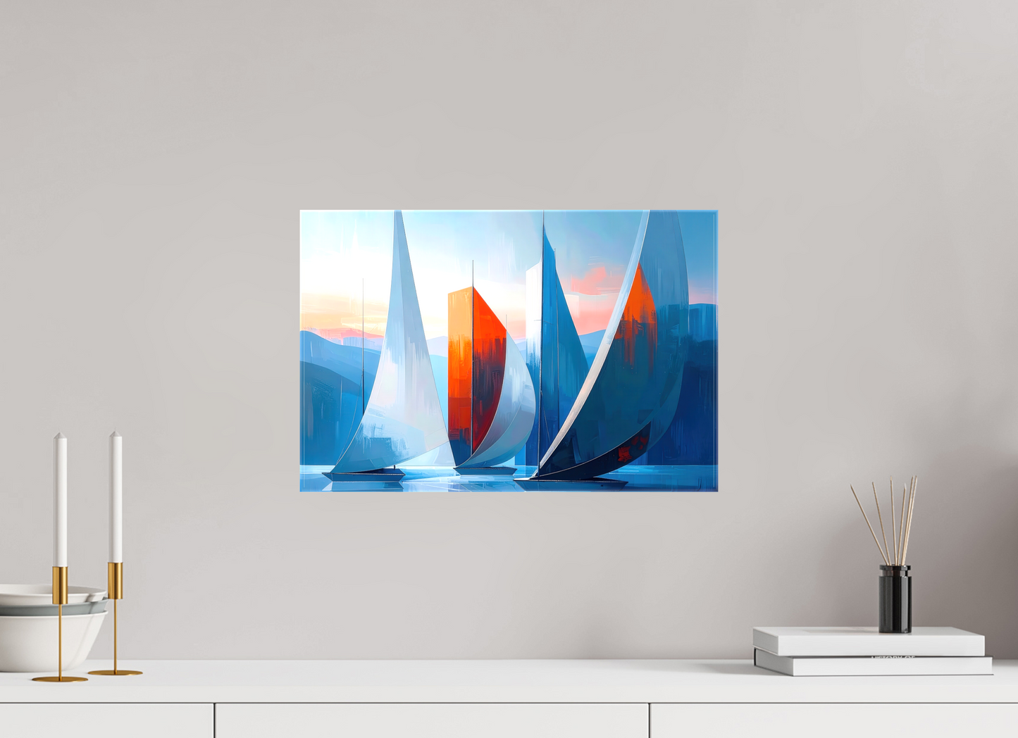 45 x 30 cm, Leinwand glänzend Segelboote abstrakt-15-32