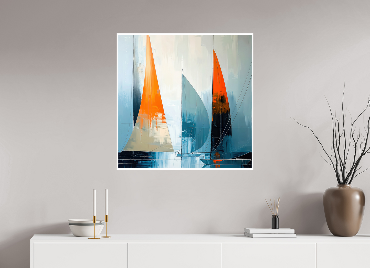80 x 80 cm, Fine Art Print Hahnemühle Baryta Segelboot-Kunst - Abstraktion in Bewegung