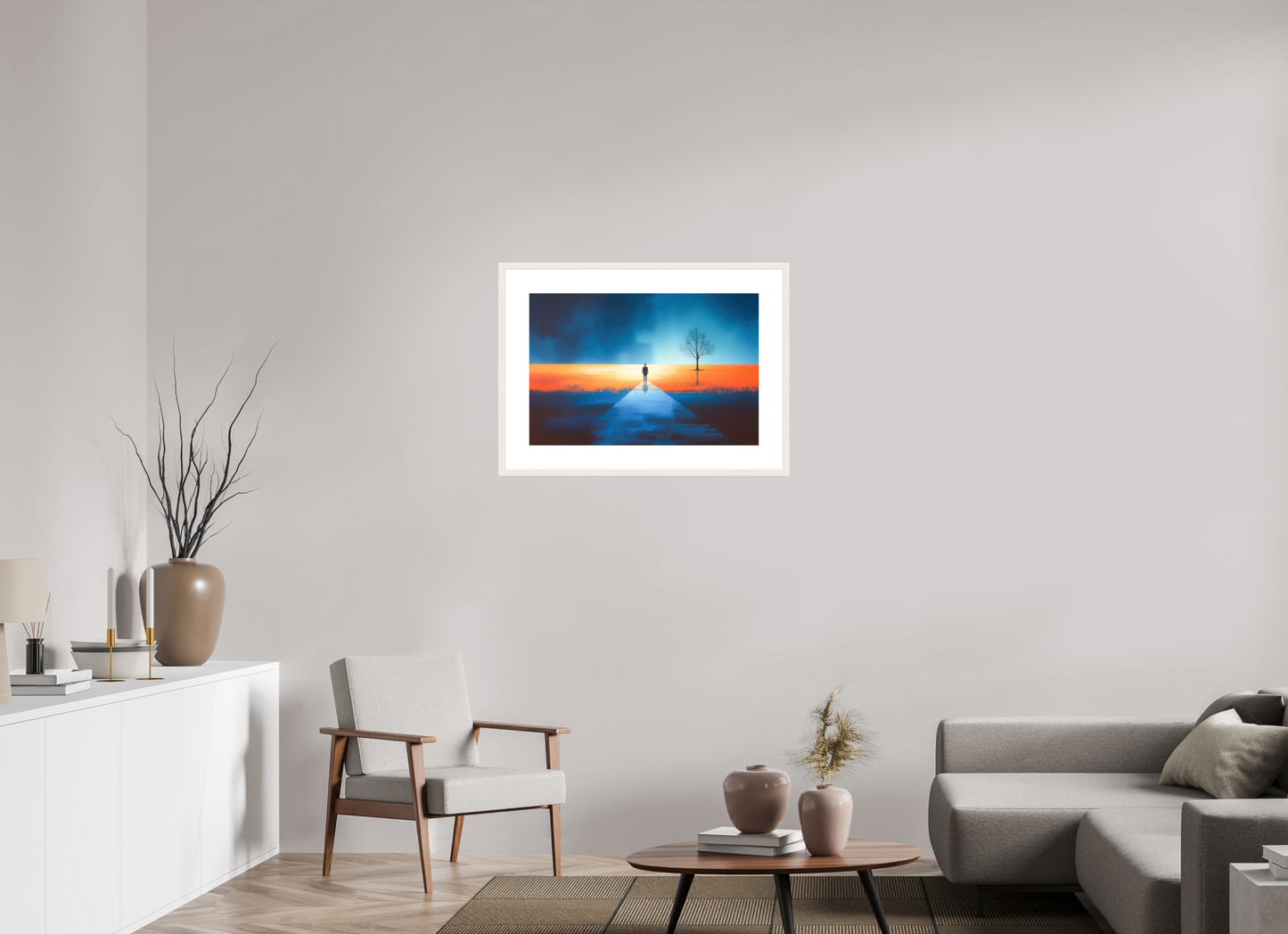 75 x 50 cm, Fine Art Print gerahmt Der Pfad ins Zwischenlicht