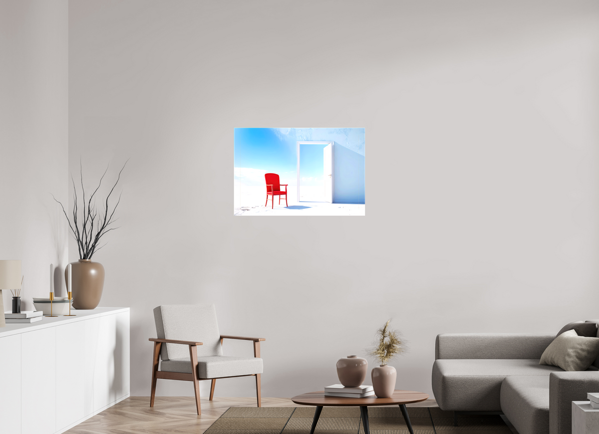 90 x 60 cm, Leinwand glänzend Blick durch die Tür surreal-02—Wandkunst, Fine Art Print, Leinwand, Acryldruck, Alu-Dibond