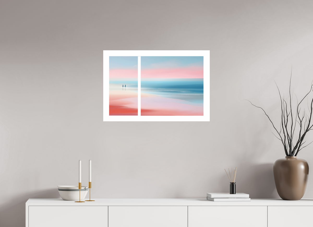 75 x 50 cm, Druck auf Alu-Dibond Zwei Frauen am Meer, Diptychon-Look, semi-abstrakt, minimalistisch