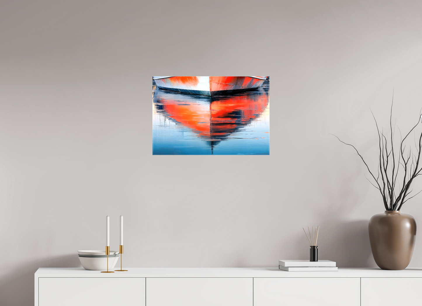 60 x 40 cm, Leinwand glänzend Wasserspiegelung Bootsrumpf-01