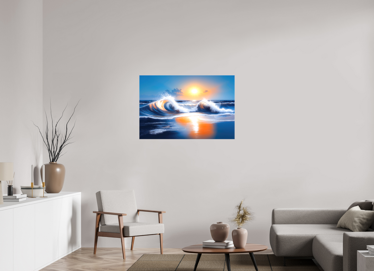 105 x 70 cm, Leinwand glänzend Brandung im Licht—Wandkunst, Fine Art Print, Leinwand, Acryldruck, Alu-Dibond