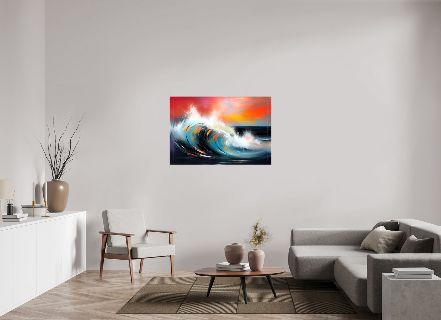 120 x 80 cm, Leinwand glänzend Glühende Brandung