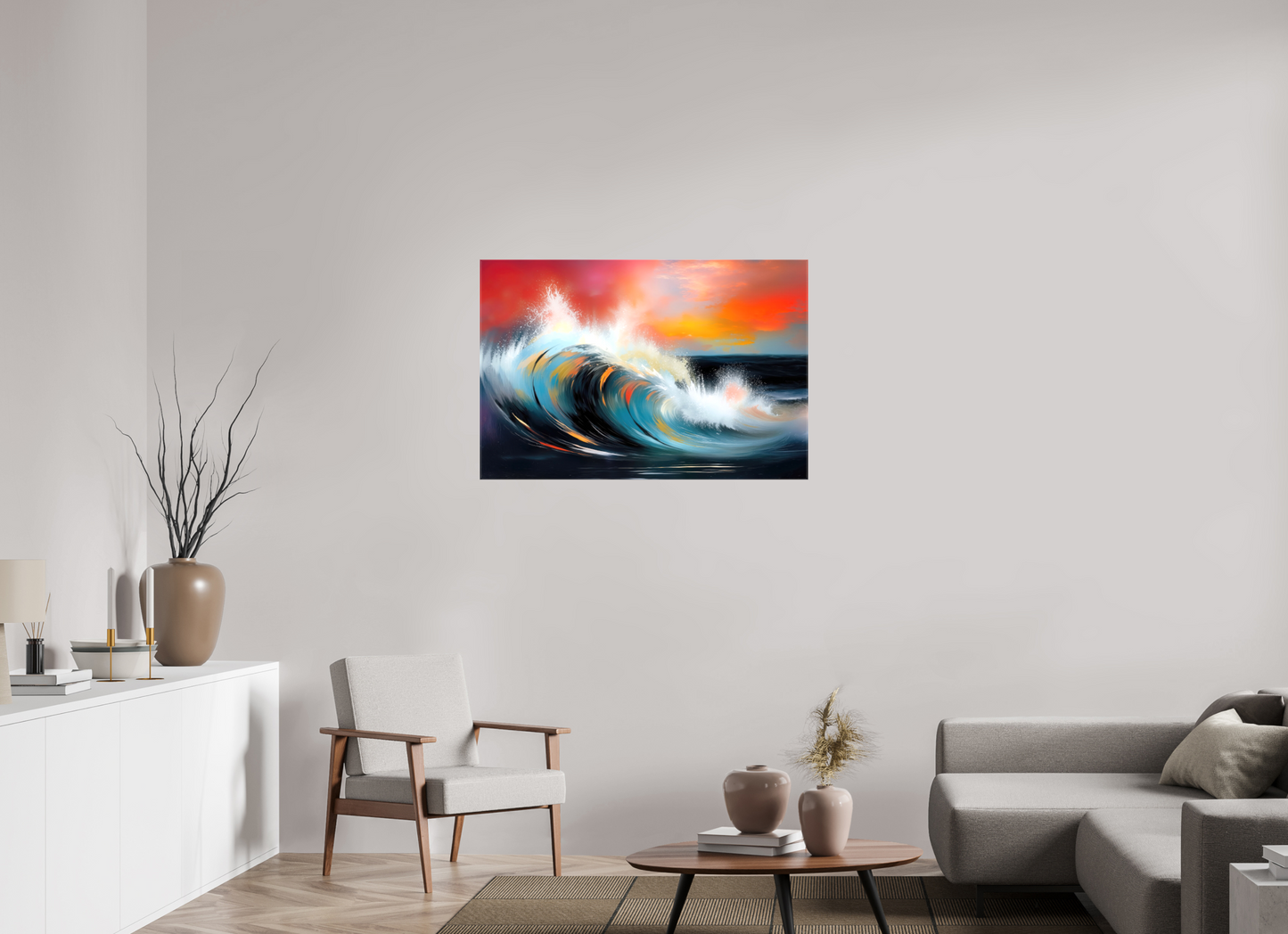105 x 70 cm, Leinwand glänzend Glühende Brandung