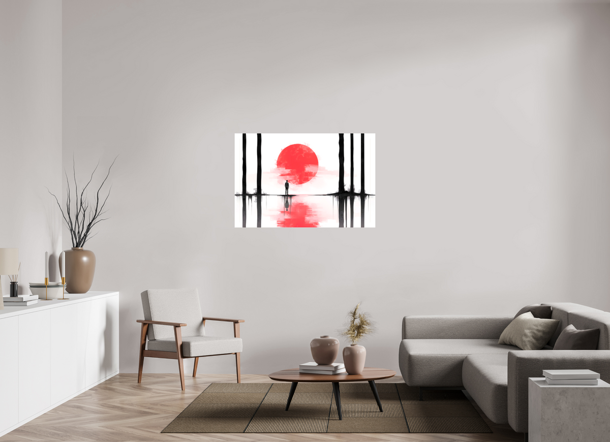 120 x 80 cm, Leinwand glänzend Rote Sonne, Stille Küste—Wandkunst, Fine Art Print, Leinwand, Acryldruck, Alu-Dibond