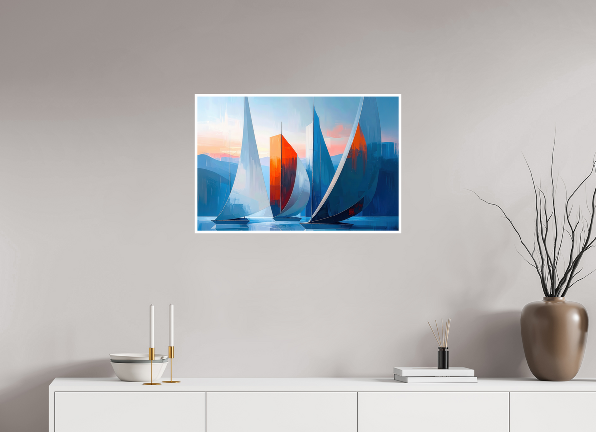 75 x 50 cm, Fine Art Print Hahnemühle Baryta Segelboote abstrakt-15-32—Wandkunst, Fine Art Print, Leinwand, Acryldruck, Alu-Dibond