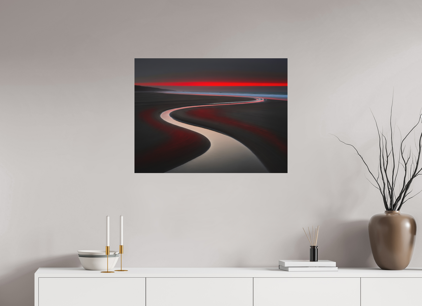 80 x 60 cm, Fine Art Pigmentdruck hinter Acrylglas Wattenmeer - die Linie des Lichts—Wandkunst, Fine Art Print, Leinwand, Acryldruck, Alu-Dibond