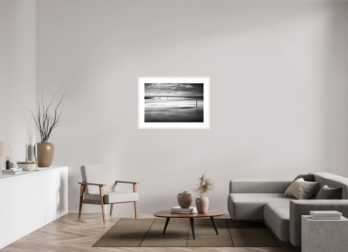 90 x 60 cm, Fine Art Print gerahmt Mann im Wattenmeer-01
