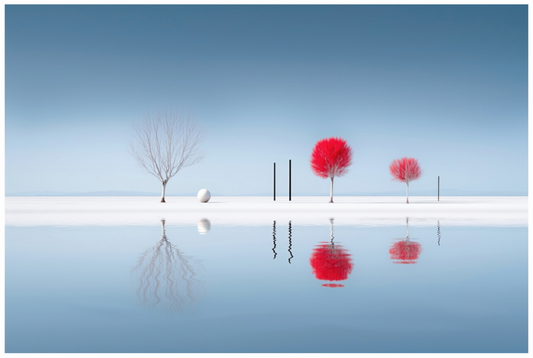 Main image Rote Stille am Ufer—Wandkunst, Fine Art Print, Leinwand, Acryldruck, Alu-Dibond