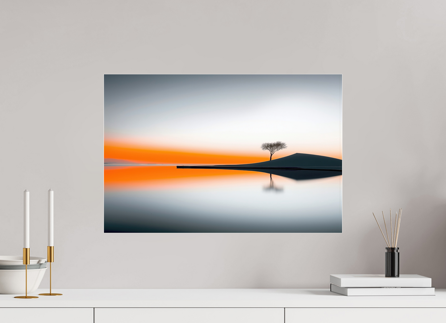 60 x 40 cm, Acrylglas glänzend standard Uferlinie im Morgenlicht