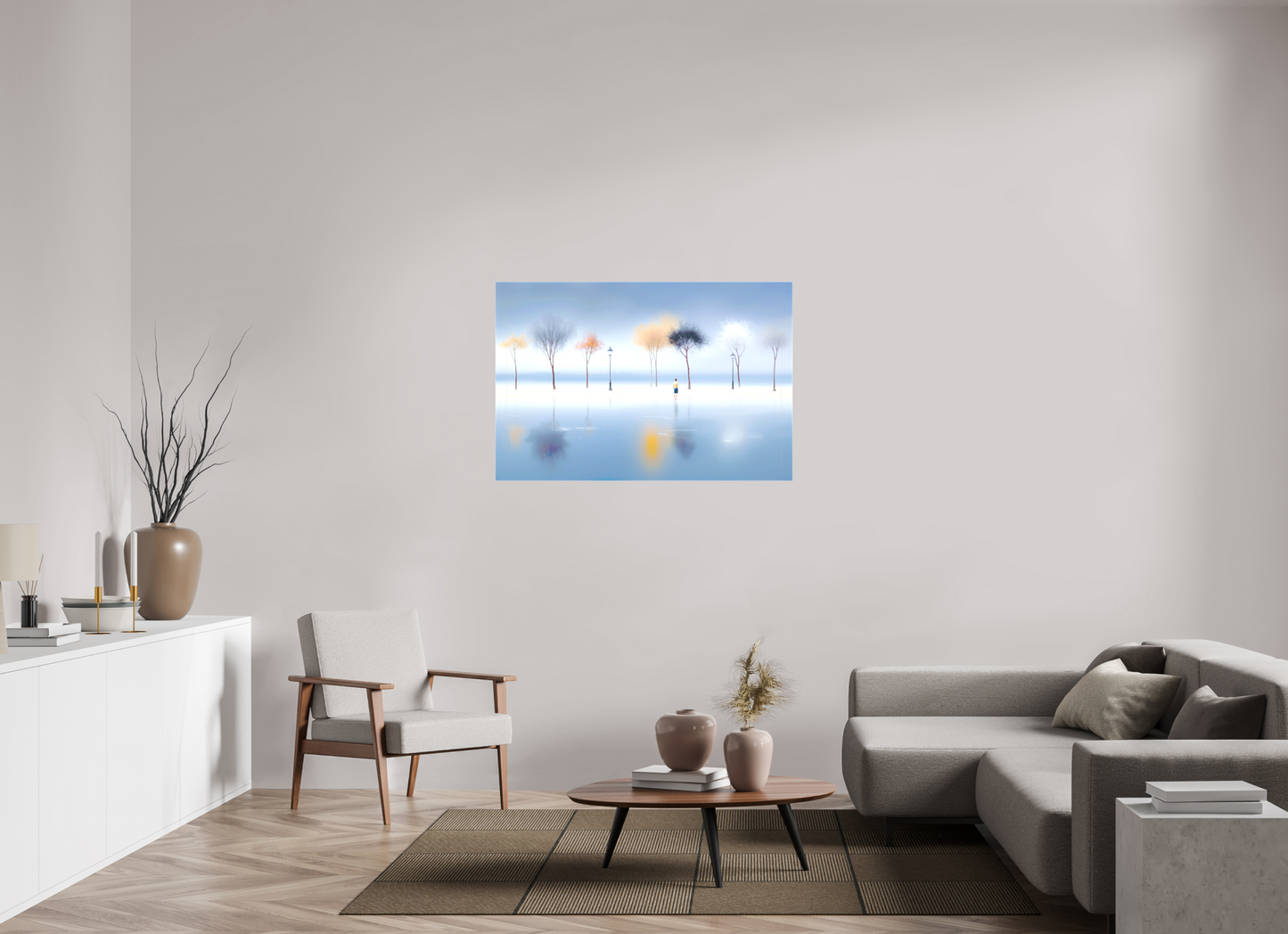 120 x 80 cm, Leinwand glänzend Stilles Ufer, ferne Gedanken