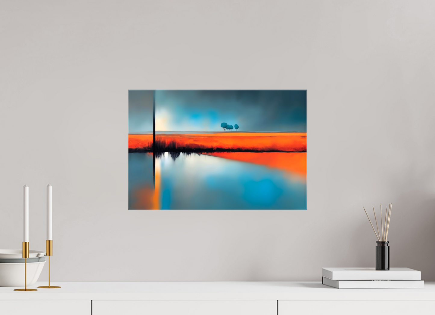 45 x 30 cm, Leinwand glänzend Blauer Halt am roten Ufer
