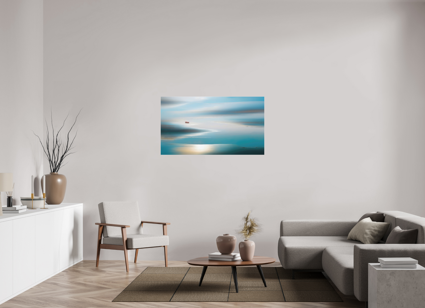 128 x 72 cm, Fine Art Pigmentdruck hinter Acrylglas Boot im Wattenmeer-06