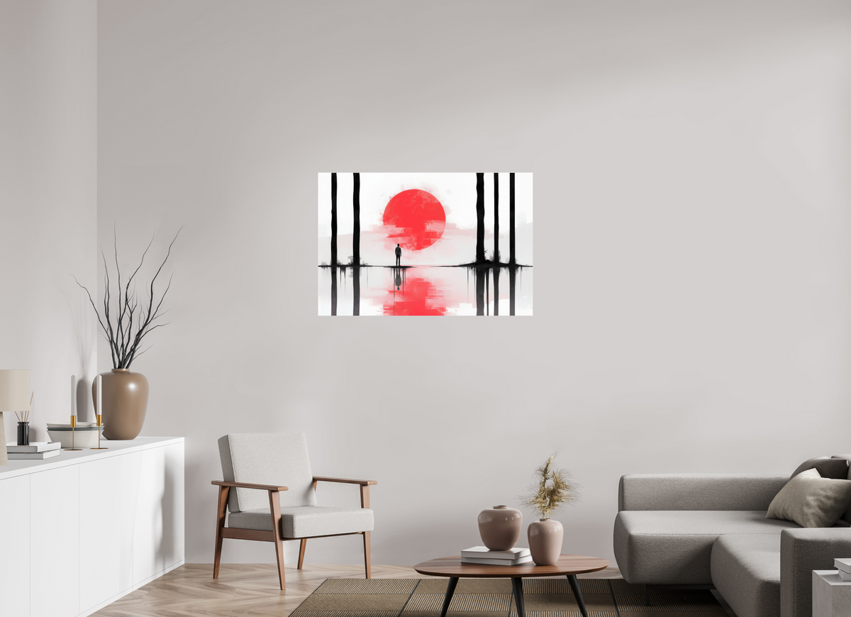 105 x 70 cm, Acrylglas glänzend standard Rote Sonne, Stille Küste—Wandkunst, Fine Art Print, Leinwand, Acryldruck, Alu-Dibond