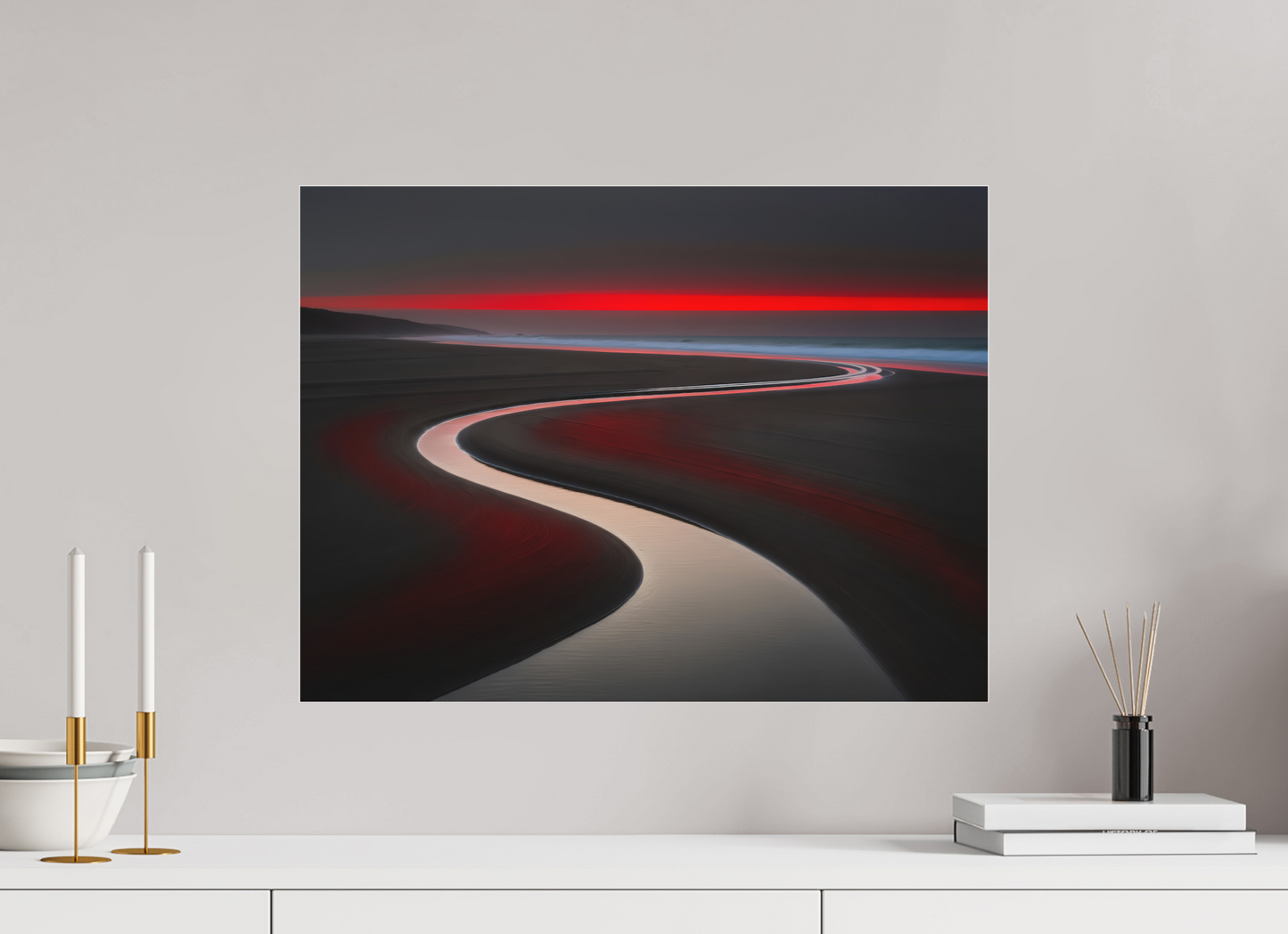 60 x 45 cm, Fine Art Pigmentdruck hinter Acrylglas Wattenmeer - die Linie des Lichts