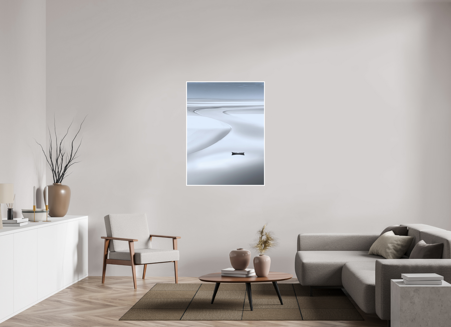 90 x 120 cm, Fine Art Print Hahnemühle Baryta Boot im Wattenmeer