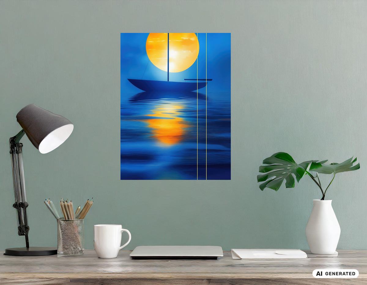 Segel im goldenen Kreis—Wandkunst, Fine Art Print, Leinwand, Acryldruck, Alu-Dibond
