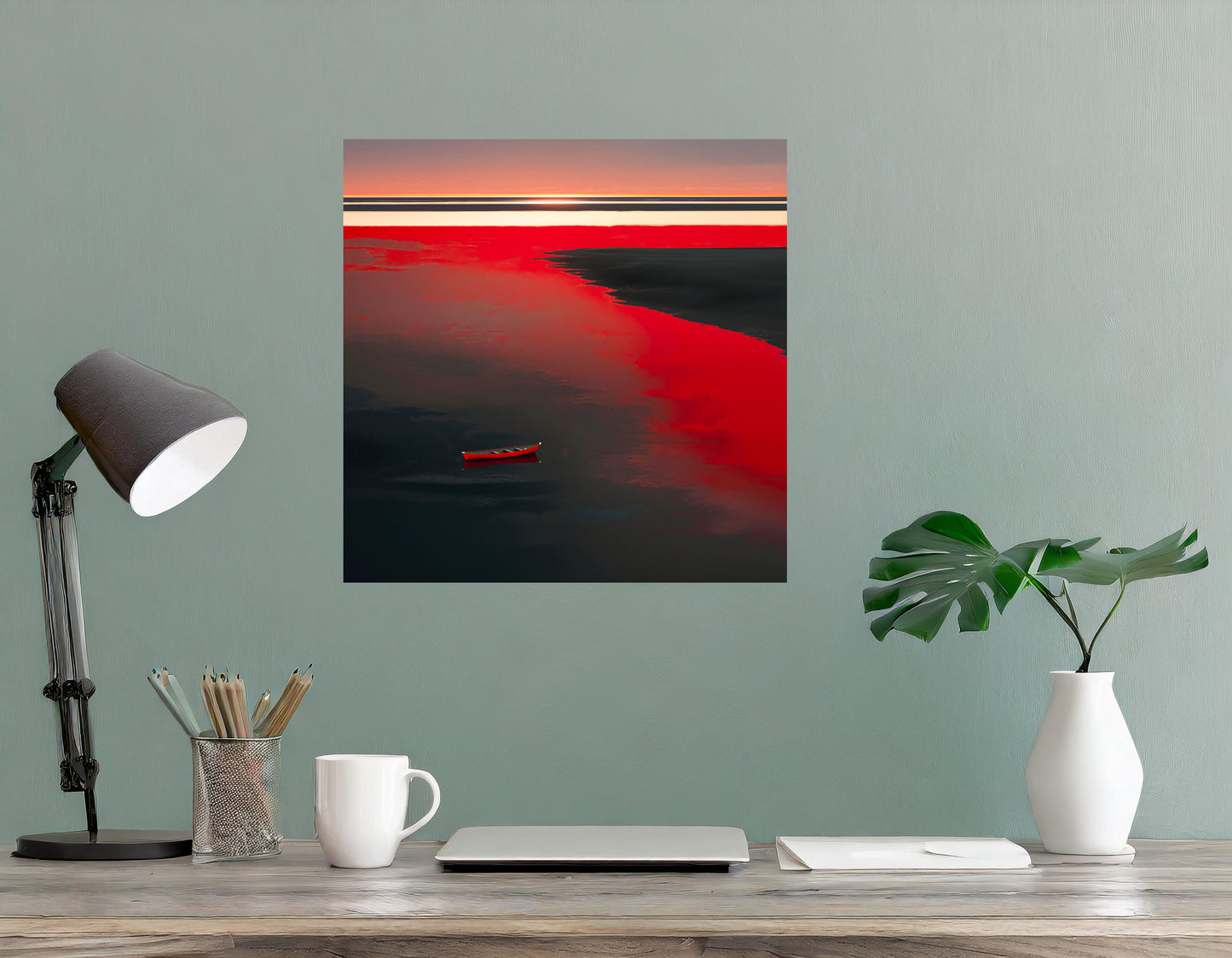 Allein im Rot—Wandkunst, Fine Art Print, Leinwand, Acryldruck, Alu-Dibond
